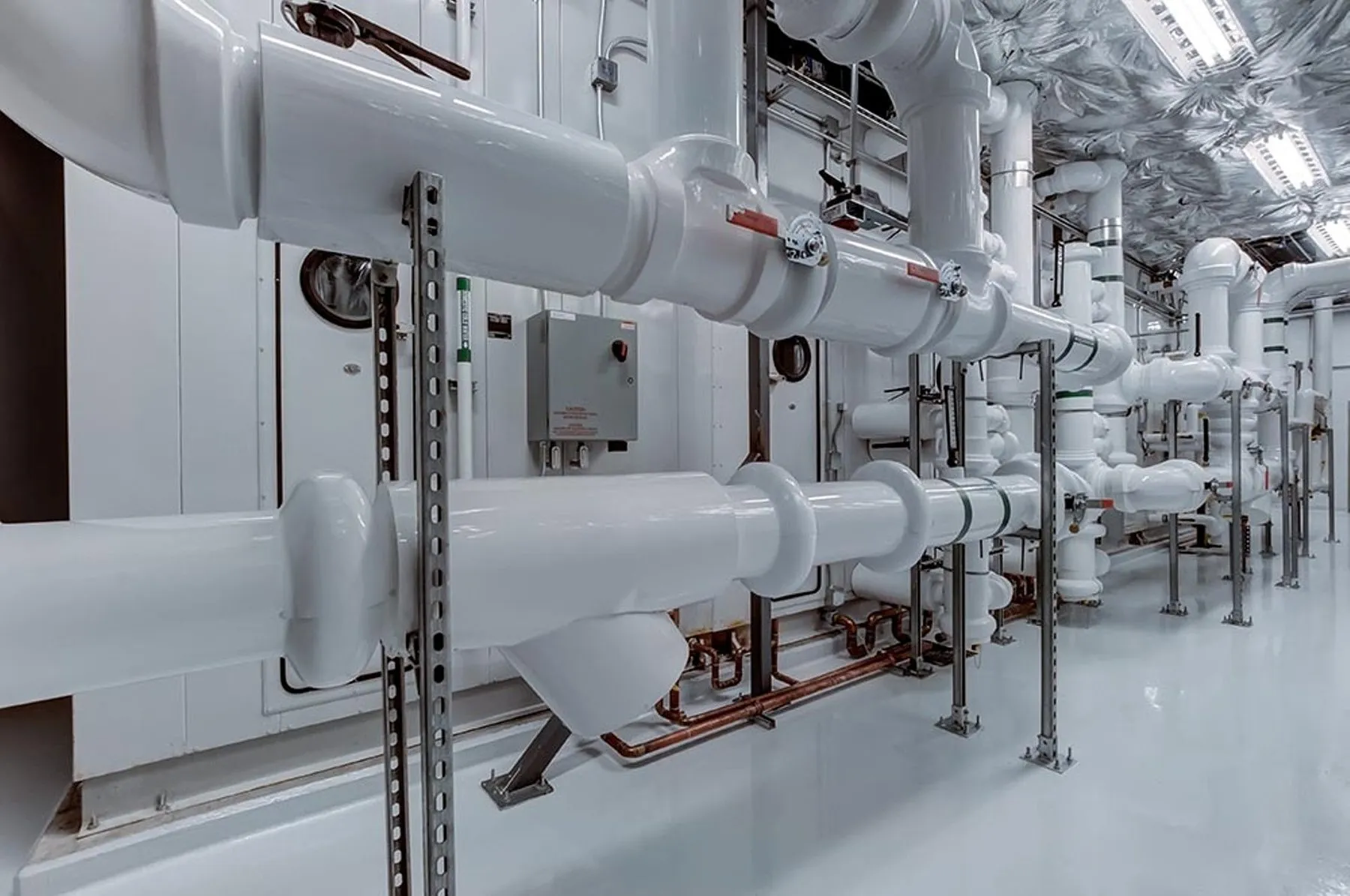 Laser scanned plant room with insulated pipework and valves