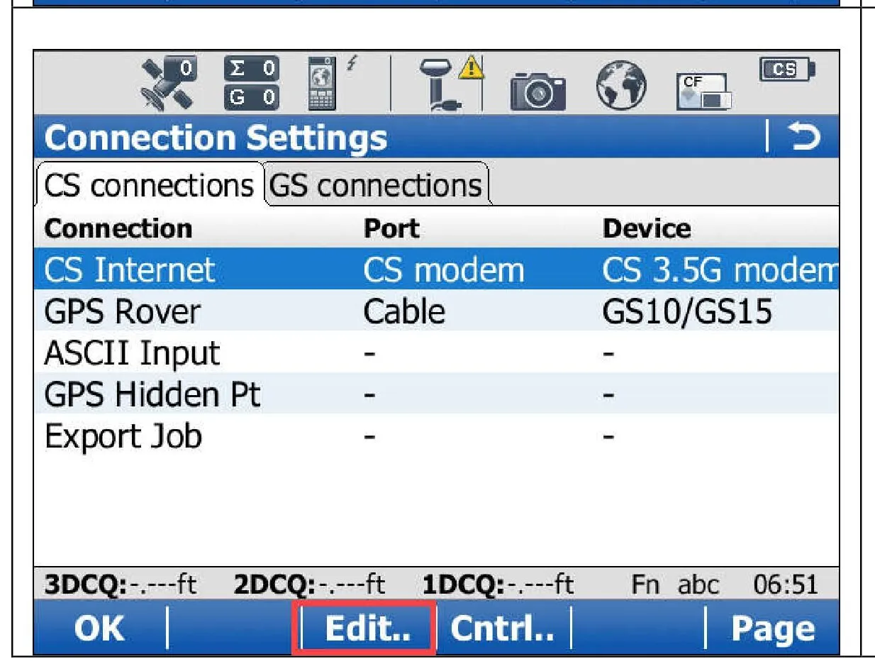 Connection settings list with CS Internet highlighted and the Edit button