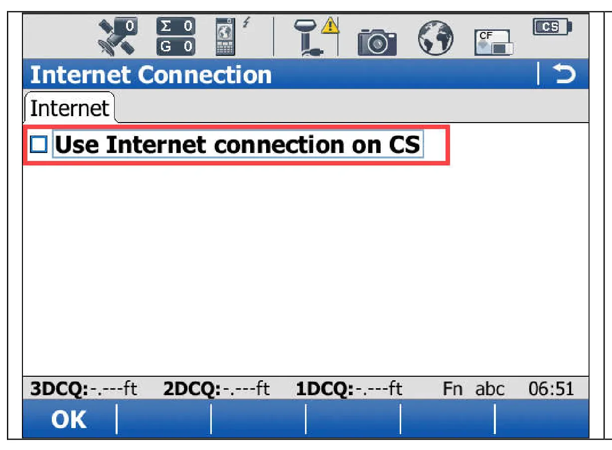 Internet connection setting with Use Internet connection on CS unticked