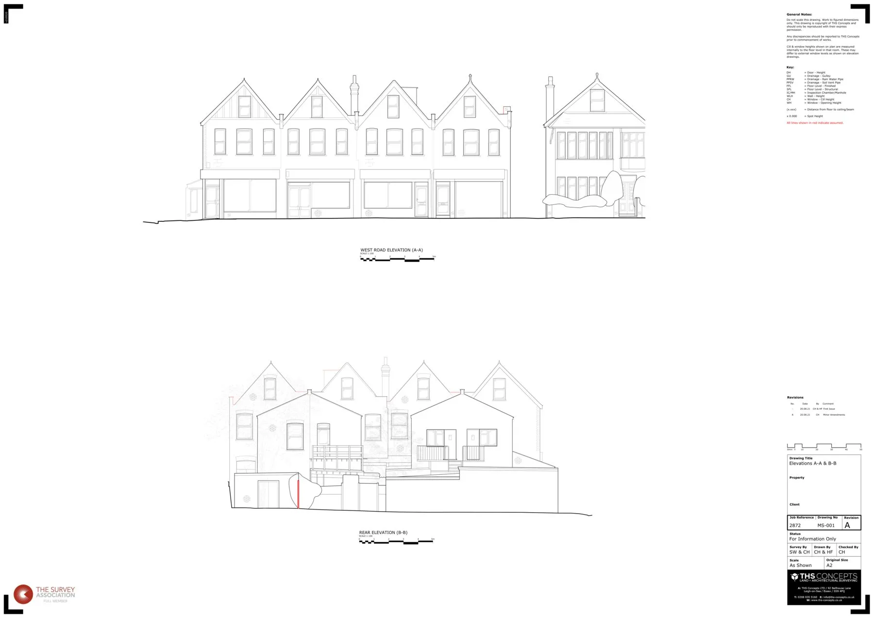 Measured survey elevation drawings of a terrace of houses