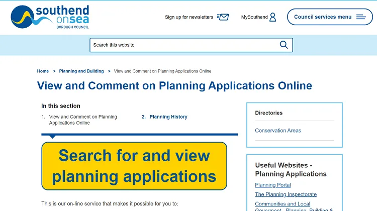 Southend Council Planning Application Website