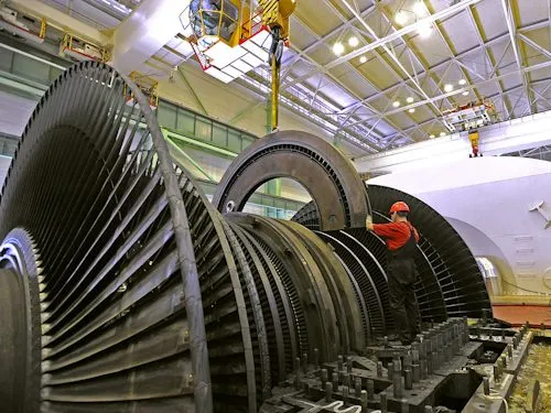 Turbine hall at Bradwell nuclear power station during decommissioning work