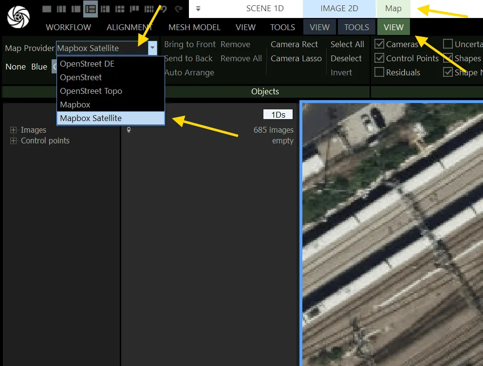 Reality capture screenshot - change map view.