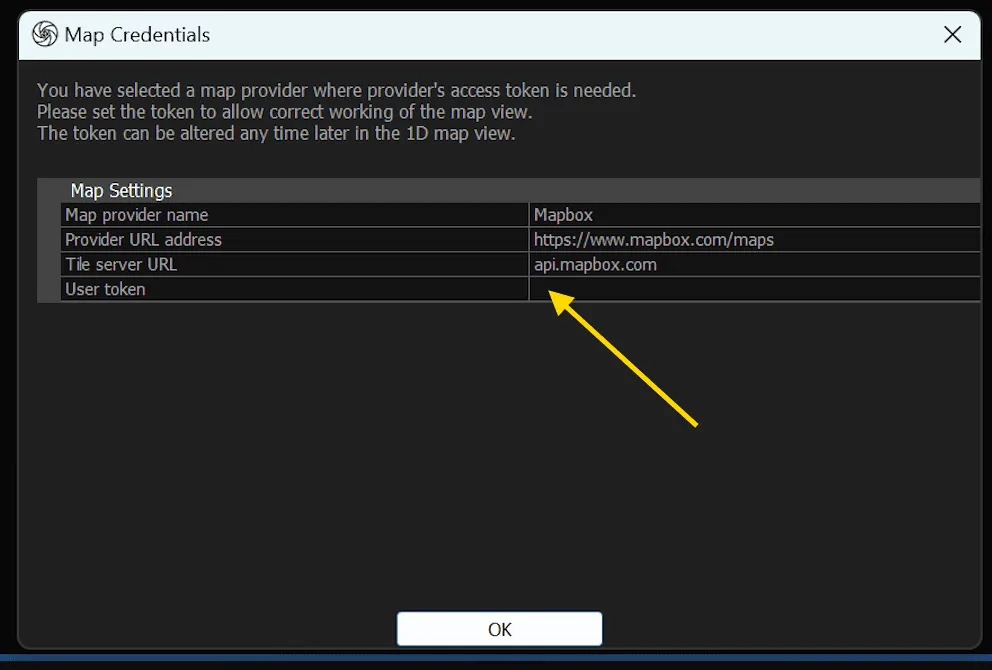 Reality capture screenshot - aerial map provider credentials