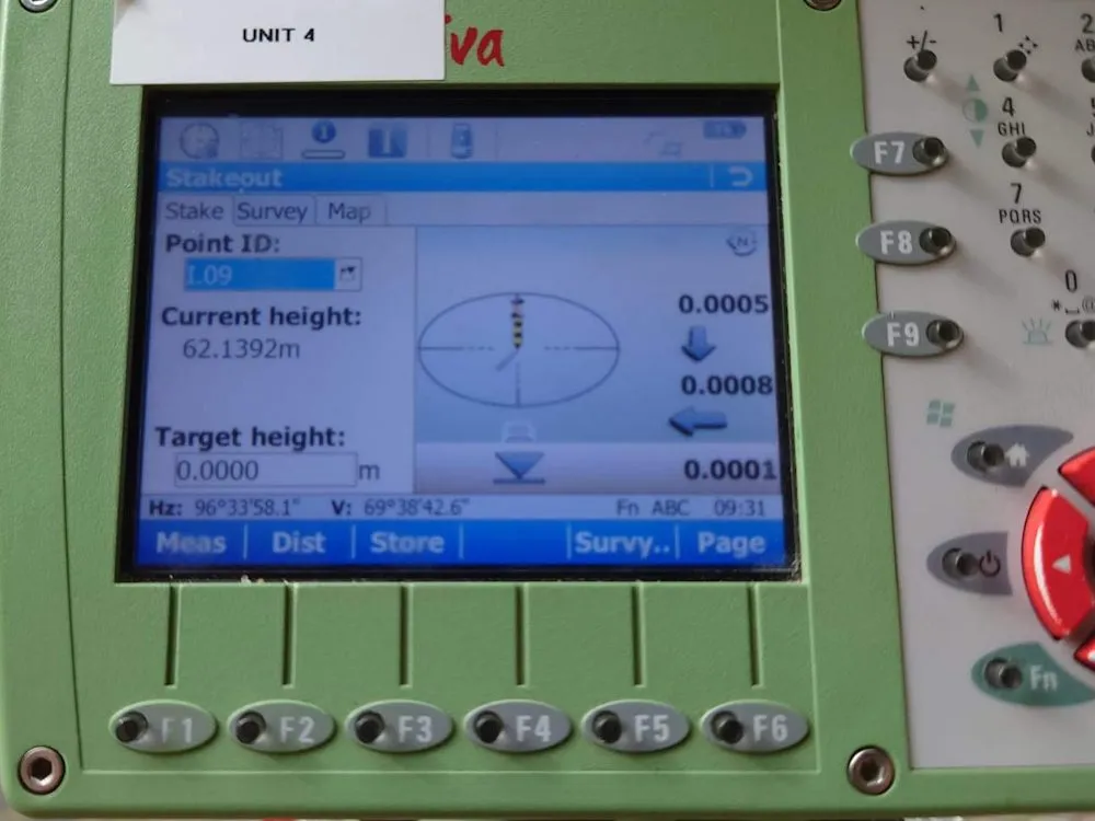 Total station screen showing a stakeout to a target height