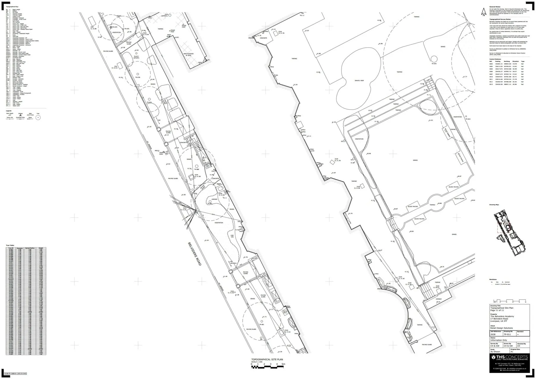 Detail from a topographical survey drawing showing levels, kerbs and features